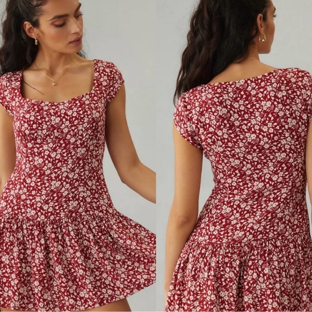 Reformation Burgundy Floral Mini Dress - Picture 3 of 10